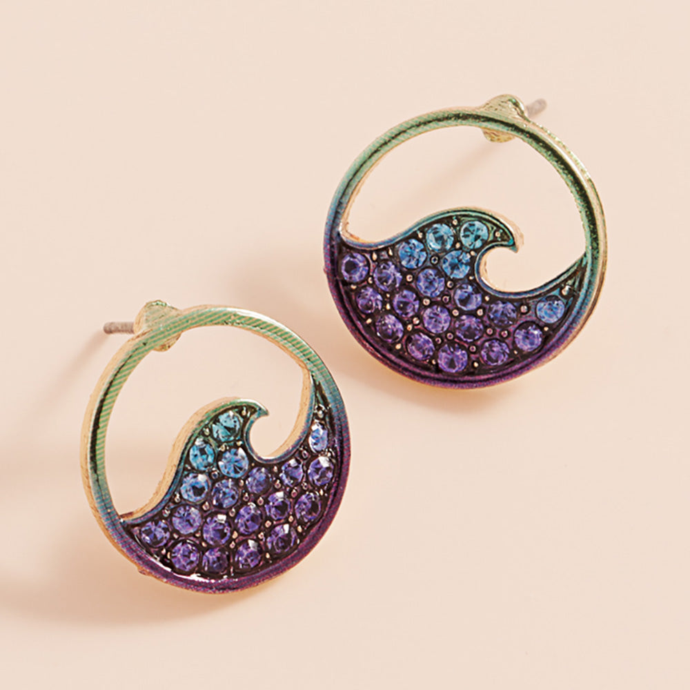 

Серьги-гвоздики с волнами из цветного металла, украшенные камнем Fashnzfab, золотой/мультиколор