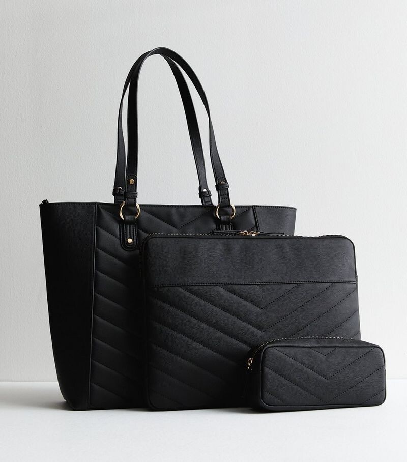 

Комплект трио черной стеганой большой сумки New Look, черный