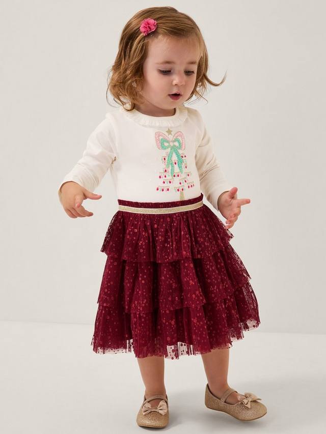 

Детское платье с длинными рукавами с новогодней ёлкой Monsoon, Red