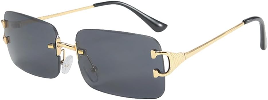 

Синие прямоугольные солнцезащитные очки без оправы для мужчин, металлические солнцезащитные очки для женщин, линзы с градиентом, без оправы, защита от УФ-излучения UV400 VFDHN, Gold With Black