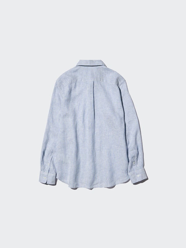 Льняная рубашка (в полоску) Uniqlo, 32 beige — фото 4