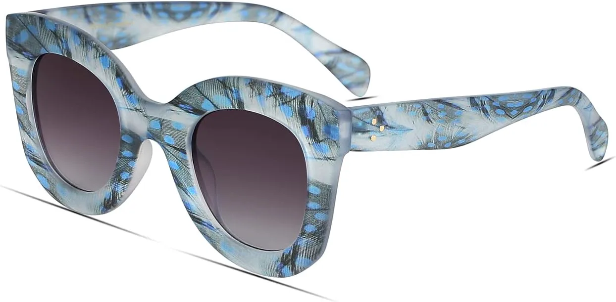 

Модные солнцезащитные очки-бабочки с толстыми линзами и веснушками для женщин, стильные круглые солнцезащитные очки «кошачий глаз» Freckles Mark, Unique Blue Pattern