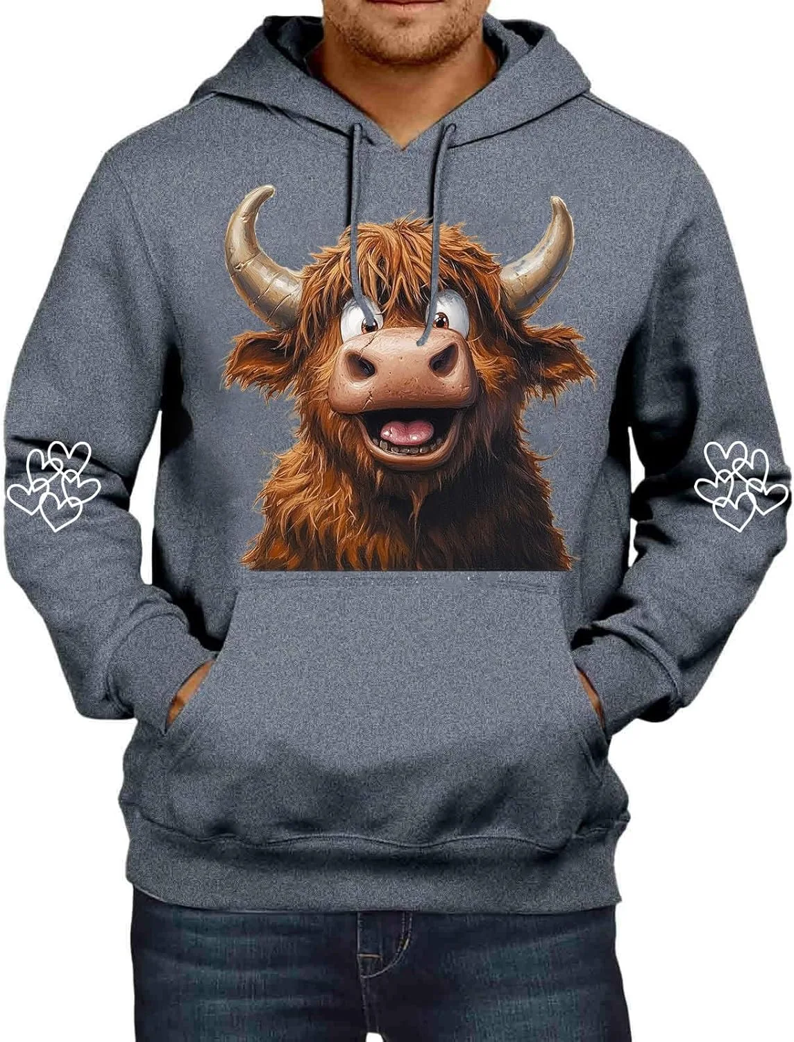 

Мужской худи с принтом воловьей кожи и удлиненным кроем