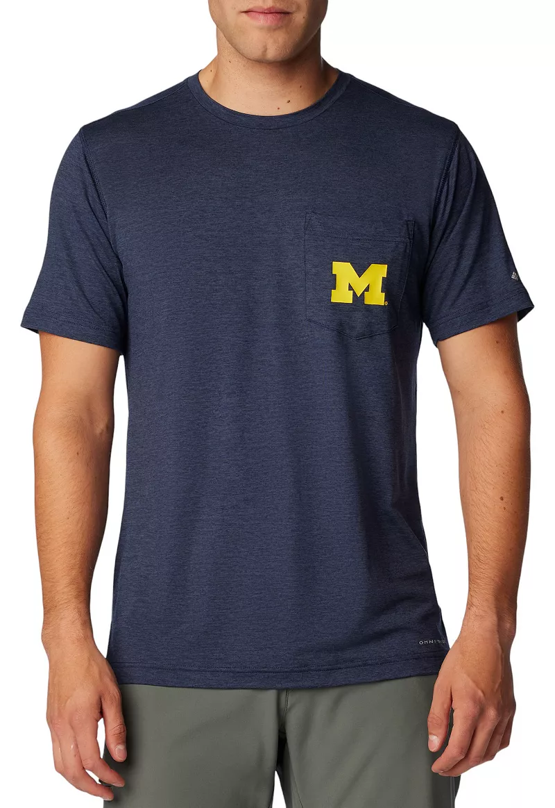 

Мужская рубашка Columbia Michigan Wolverines Tech Trail Performance темно-синего цвета