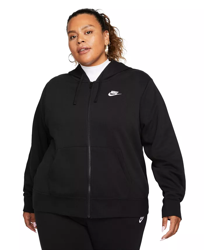 Женская спортивная флисовая толстовка с капюшоном на молнии, размеры XS–3X Nike, черный — фото 2