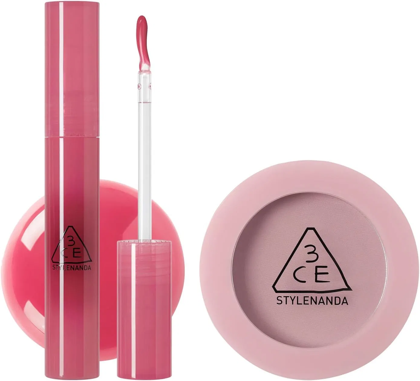 Набор для макияжа 3CE: блеск для губ Drop Glow Gel Soshy + кисть Face Brush Kinda Shy