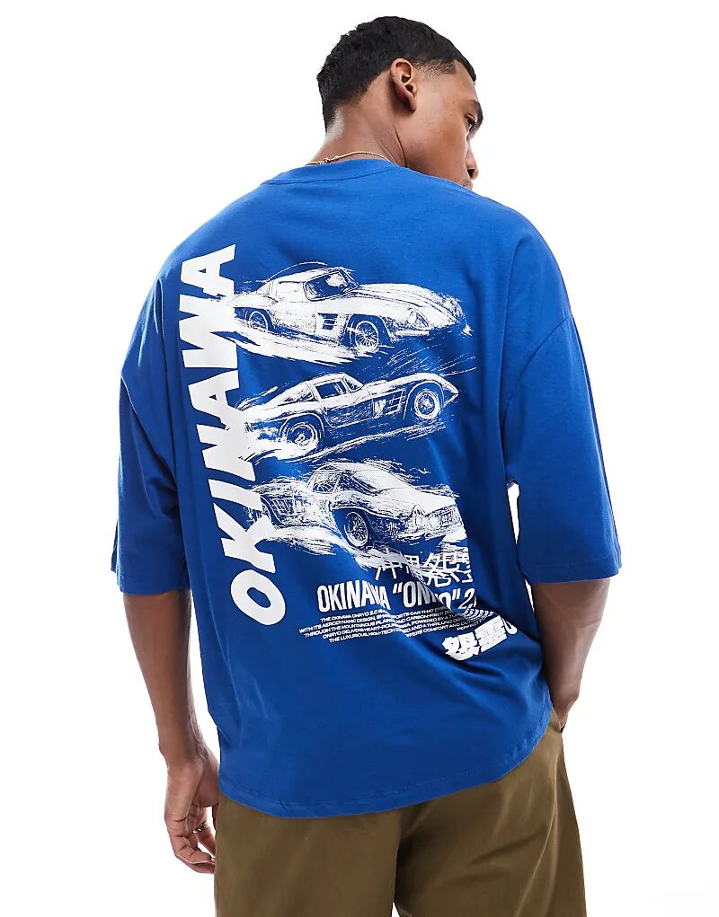 

Футболка оверсайз с принтом автомобиля на груди и спине синего цвета ASOS DESIGN