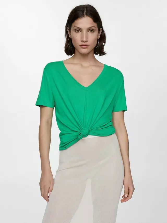 

Футболка Mango Vispi V-Neck, зеленый