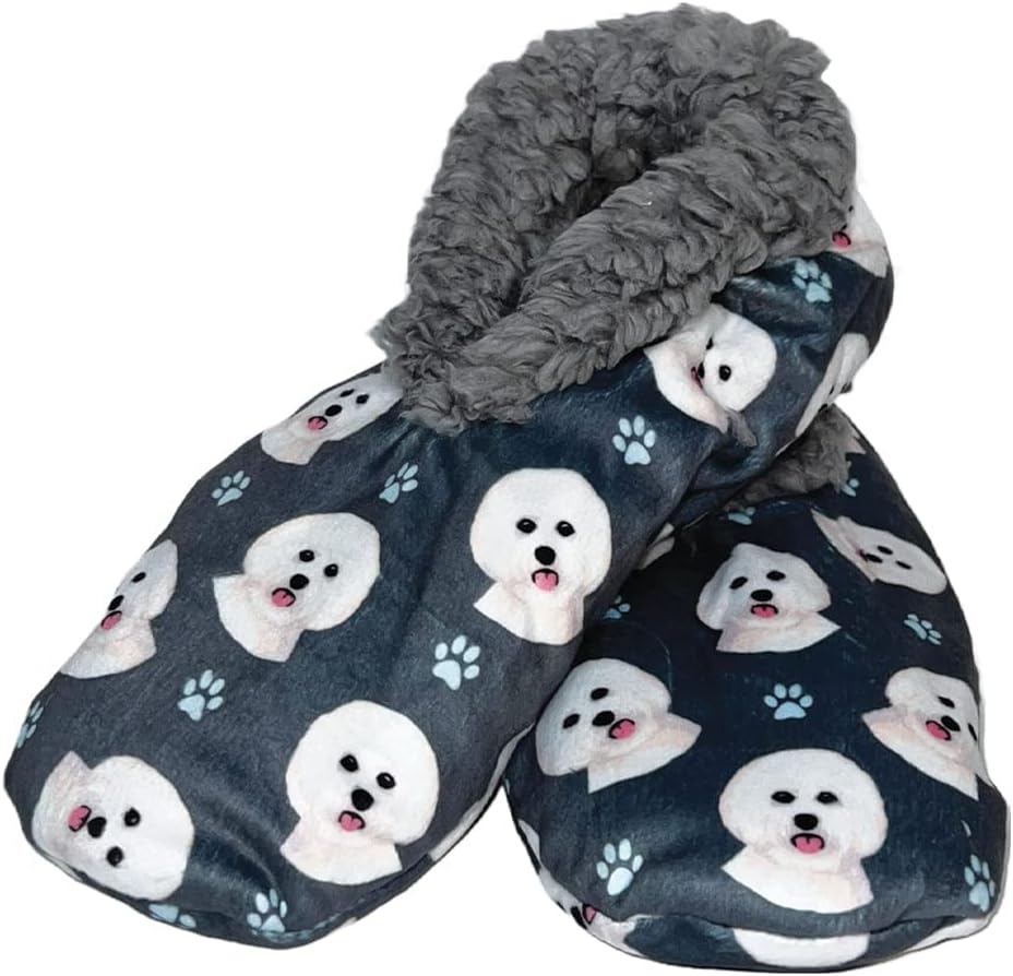 

Тапочки Comfies - Уютные домашние тапочки с шерпой для женщин и мужчин - Домашняя обувь - Подарок любителям животных - Нескользящая подошва - Один размер подходит большинству - Унисекс, Bichon Frise