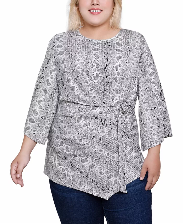 

Топ размера плюс с рукавами 3/4 и складками на талии NY Collection, серый