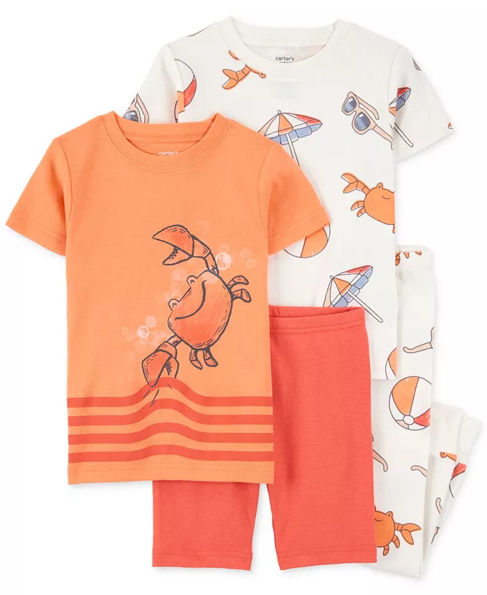 

Пижама для мальчиков Toddler Boys Beach Crab, 100% хлопок, облегающая, комплект из 4 предметов Carter's, оранжевый