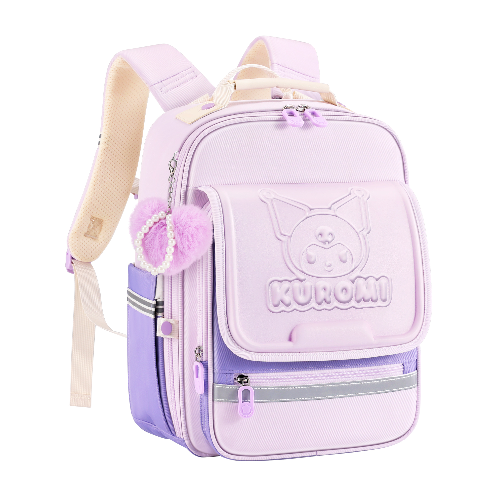 

Sanrio Искусственная кожа Полиэстеровый школьный рюкзак Детский фиолетово-розовый, [3D Effect Lightweight Back Pad]Kuromi-Taro Purple