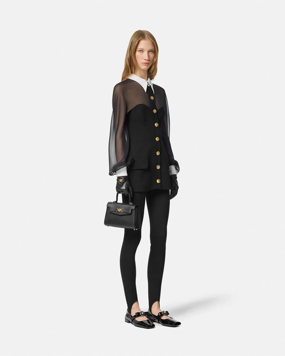 Винтажные леггинсы 90-х с логотипом и петлей для стопы VERSACE, черный — фото 2