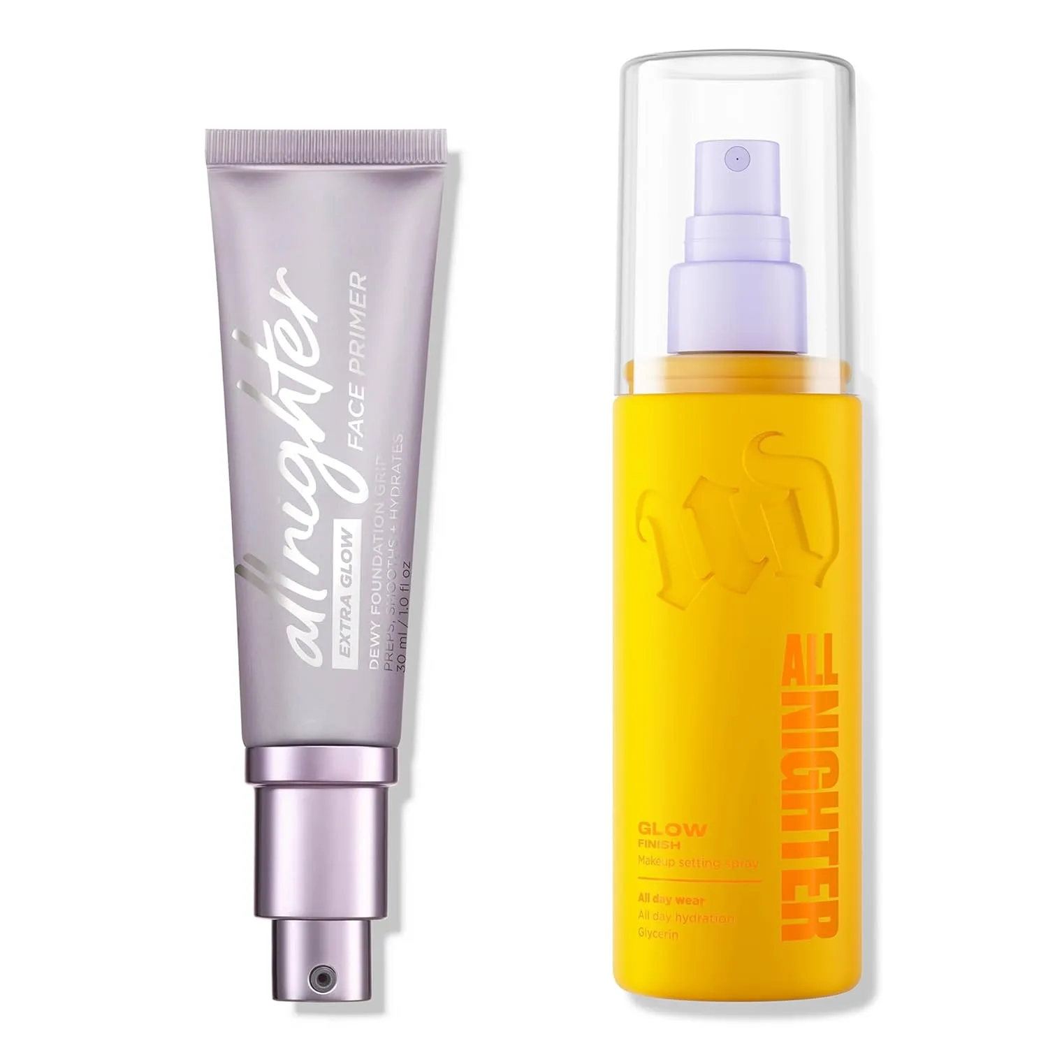 Urban Decay All Nighter Dewy Face Primer и Glowy Finish Makeup Setting Spray набор - All Nighter Waterproof Setting Spray (118 мл) и Primer для стойкого макияжа (30 мл)