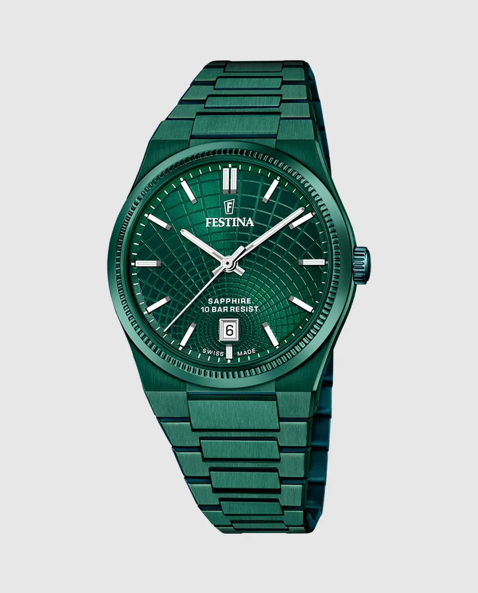

F20079/1 Мужские часы Swiss Made Rivé из зеленой стали Festina, зеленый