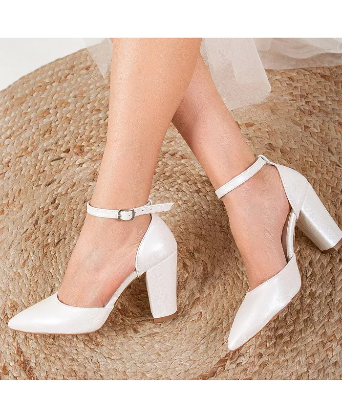 Женские туфли Gisele на закрытом мысе с квадратным каблуком Forever & Always Shoes, белый — фото 3
