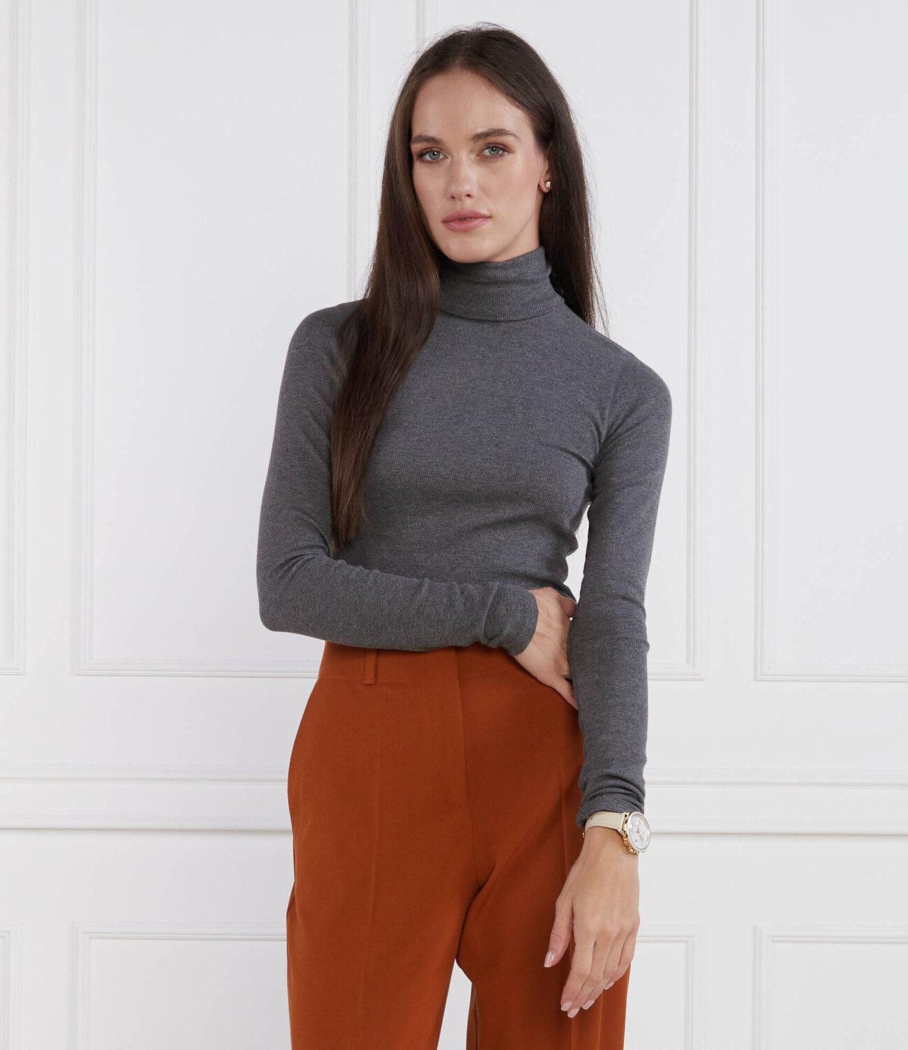 Блуза POLO RALPH LAUREN Slim Fit, цвет grafite — фото 3