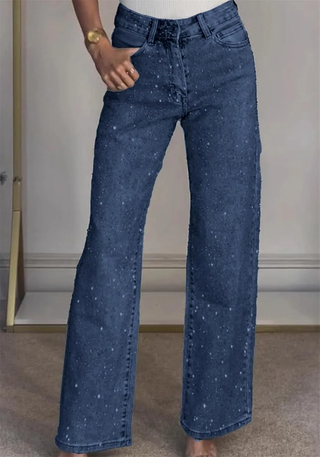 Женские джинсы Bling Rhinestone Baggy Y2k High Waisted Straight Boyfried — фото 4