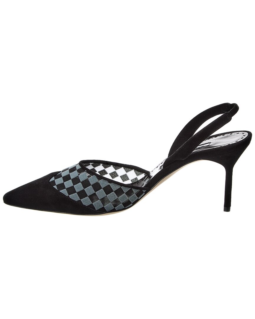 

Туфли Manolo Blahnik Mingosli 70 из сетки и замши с ремешком на пятке, серый