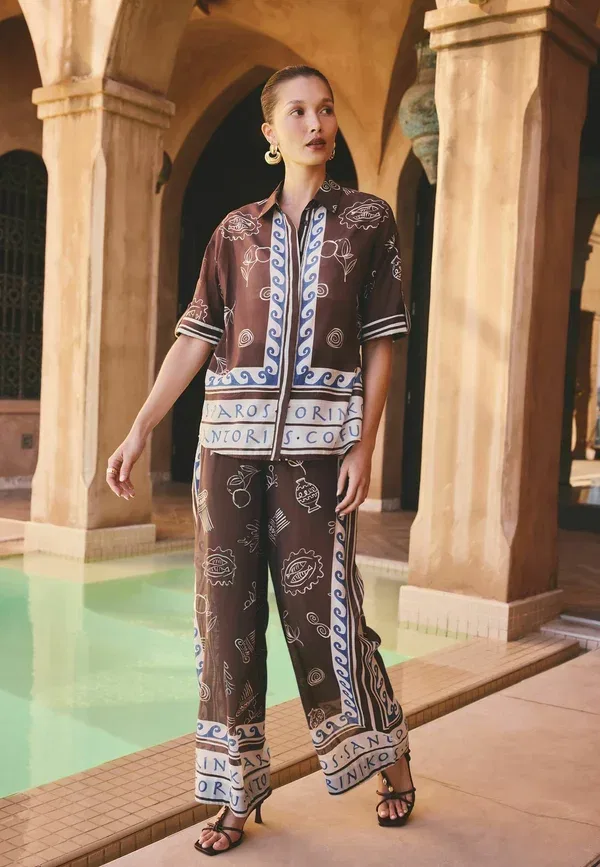 Рубашка Regular fit, Next, chocolate brown border print, шоколадно-коричневый с принтом — фото 4