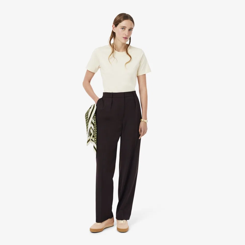 Брюки женские Lacoste, коричневые, из смесовой шерсти с защипами