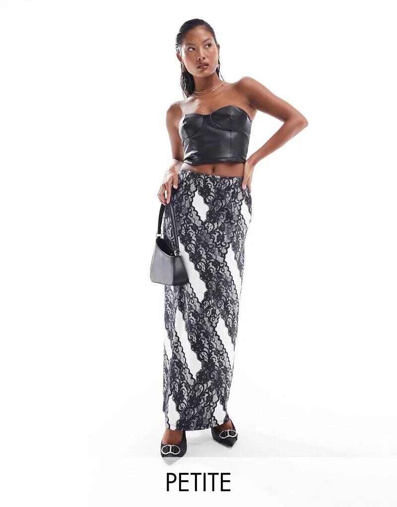 

Черно-белая юбка макси из джерси Vero Moda Petite с кружевным принтом