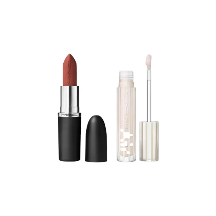 

Зеркальная глянцевая помада с матовым финишем в форме стика Набор для макияжа Легко растушевывается 3,5 г + 5 мл MAC, two-piece set: #616 темный коричневый lipstick 3.5g+#221 diamond светлый lip gloss 5ml