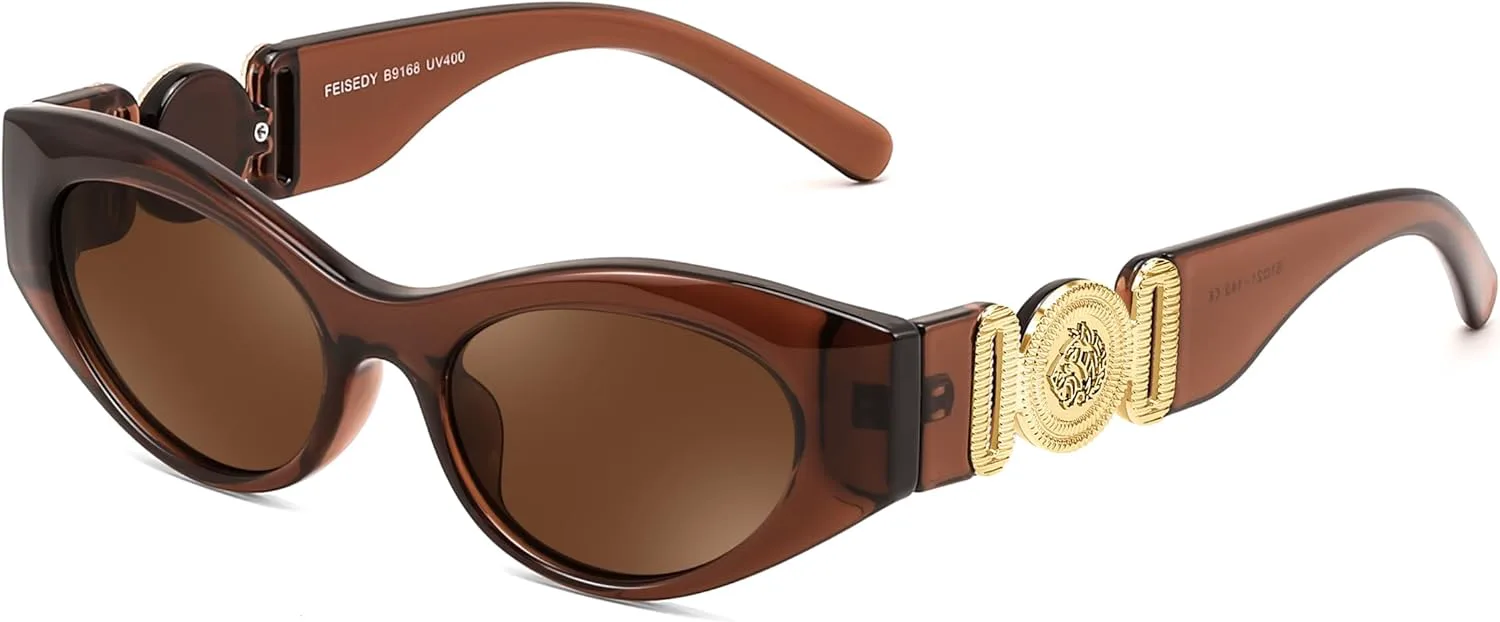 

Солнцезащитные очки FEISEDY для женщин, маленькая оправа «кошачий глаз», винтажные мужские очки 90-х, узкие очки в стиле Y2k, модель B9168, Brown Frame Brown Lens