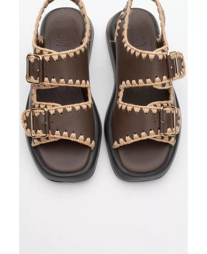 Сандалии Douro с кожаными переплетенными ремешками (женские) Forever & Always Shoes, коричневый — фото 4
