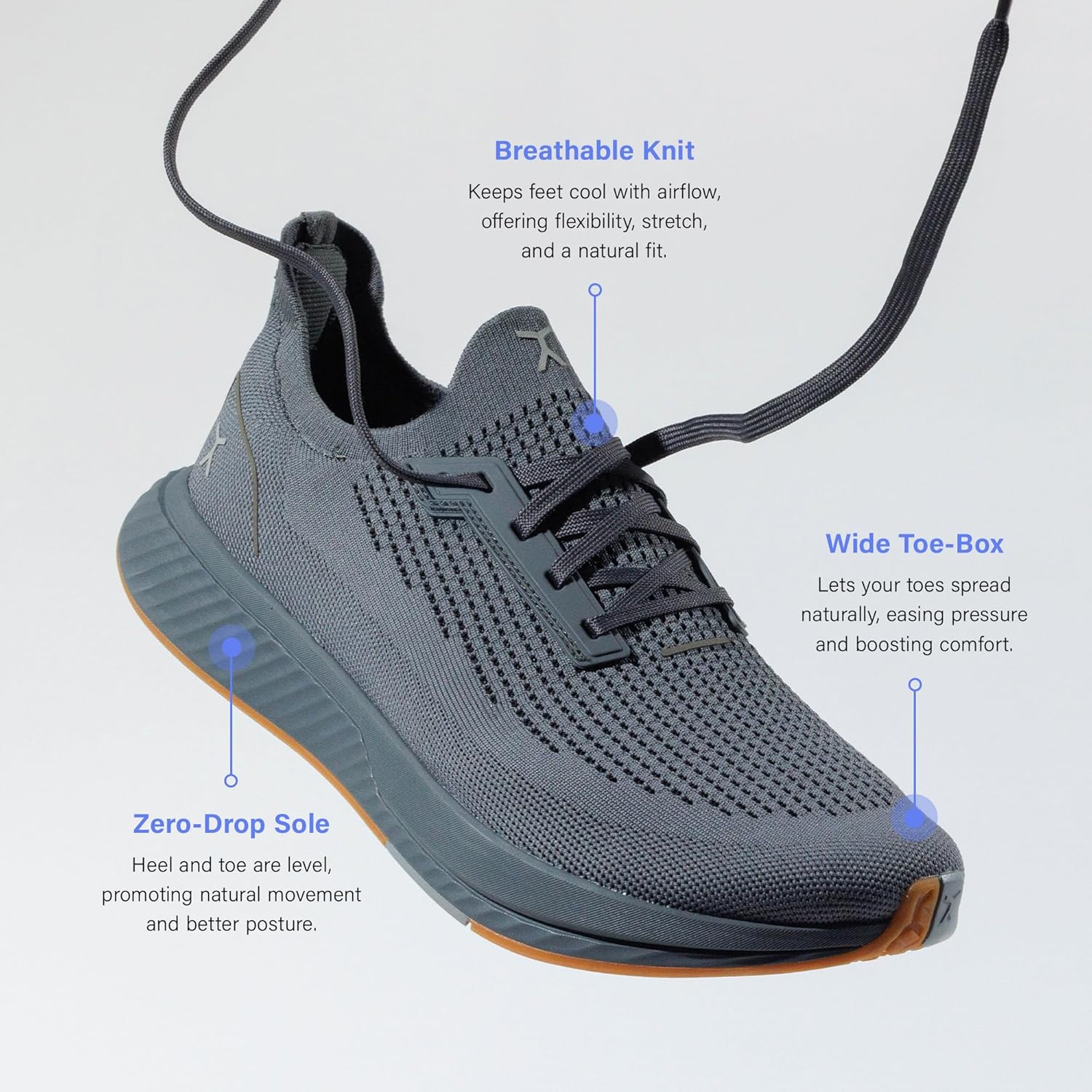 Кроссовки Adapt Runners для женщин и мужчин - минималистичные кроссовки для ходьбы босиком: широкий носок, нулевой перепад высоты подошвы, легкие и гибкие, идеально подходят для ходьбы, бега и повседневного комфорта Flux Footwear, серый — фото 3