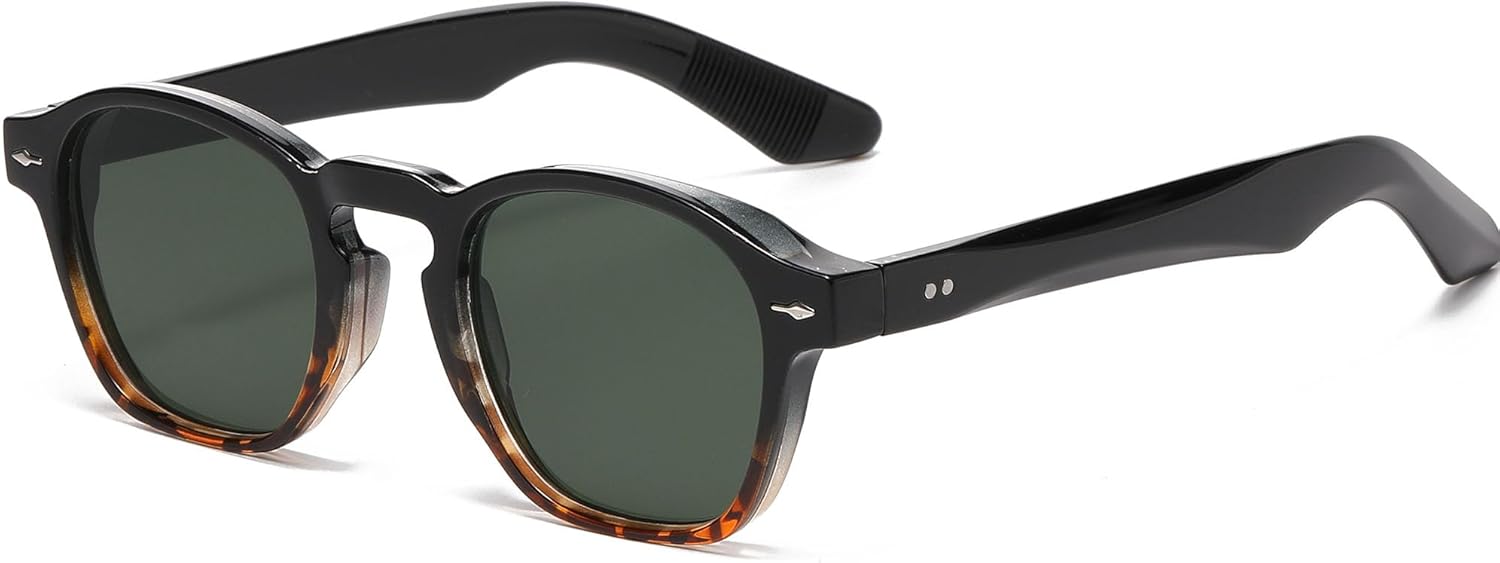 

Солнцезащитные очки Onrtry Retro Square Round для женщин и мужчин, модные круглые солнцезащитные очки, тонкие кубические очки с защитой от УФ-излучения UV 400, A03 Black&leopard Frame/G 15 Lens