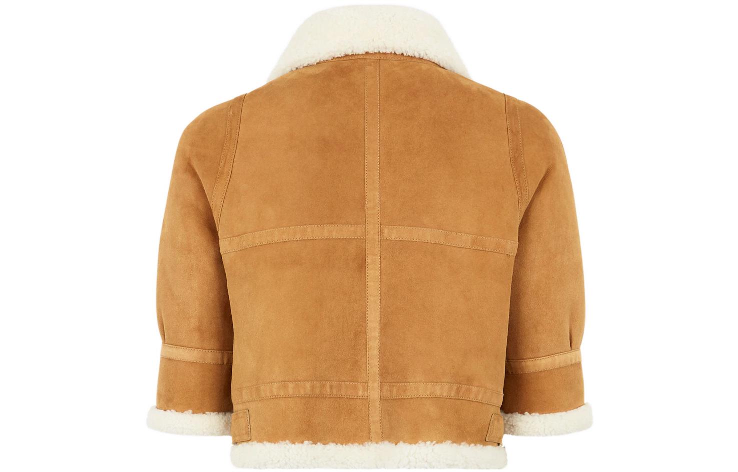 FENDI Кожаная куртка женская коричневая, Brown — фото 4