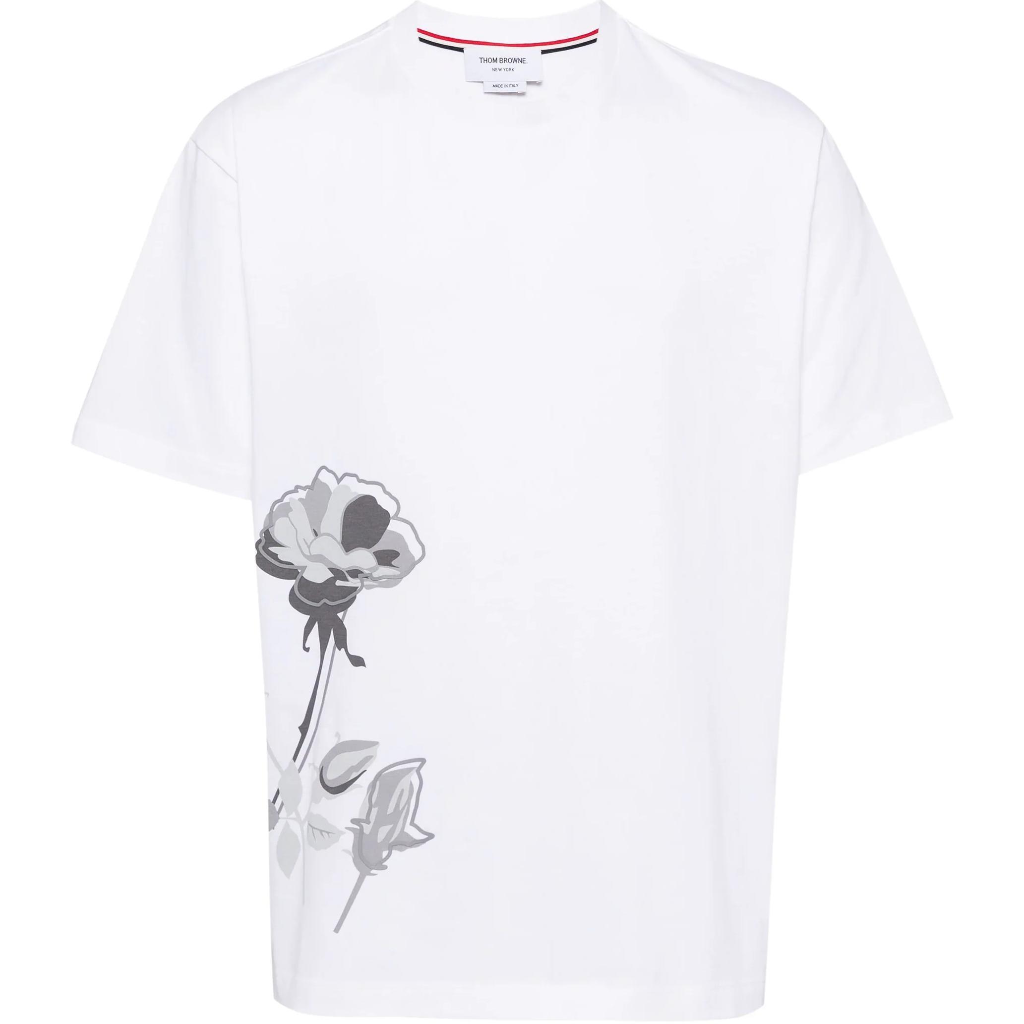 

Футболка из хлопка с цветочным принтом THOM BROWNE, белый