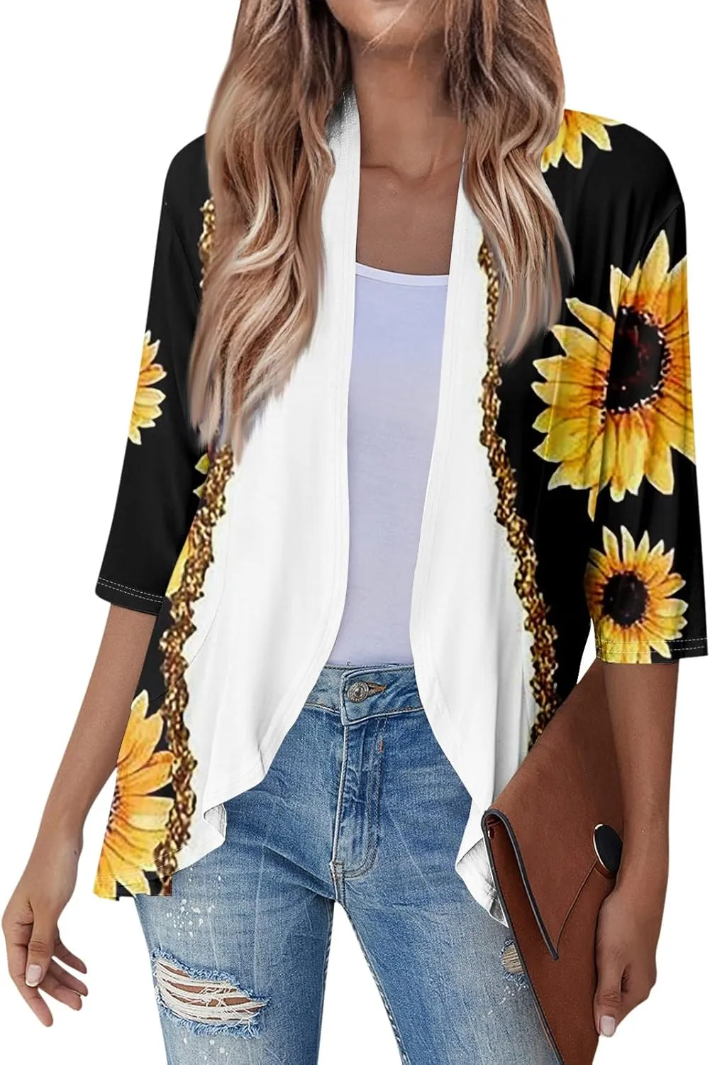 

Кимоно-кардиган для женщин, цветочный шифон, свободный пляжный топ с коротким рукавом FlekmanArt