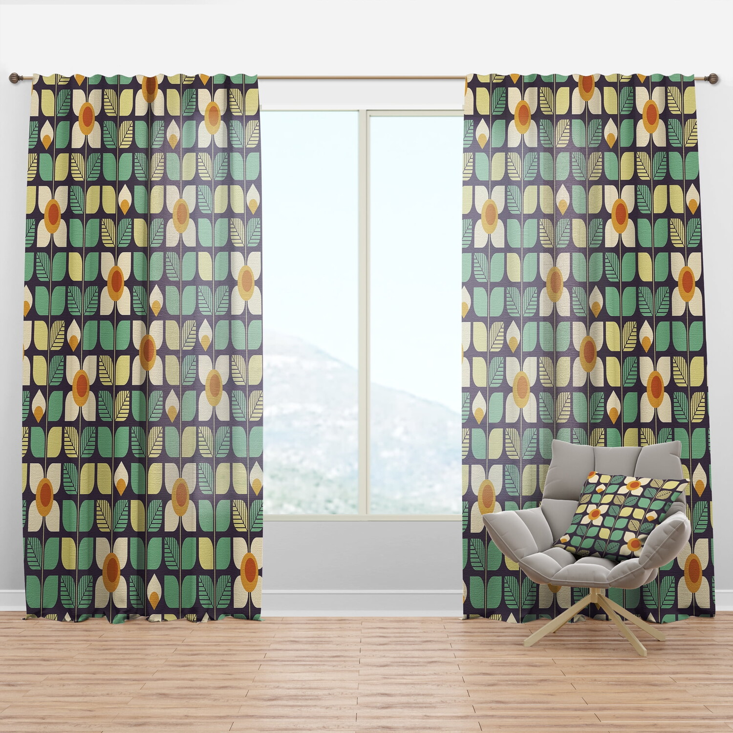 

Шторы Designart Botanical Retro Pattern Design III, синий