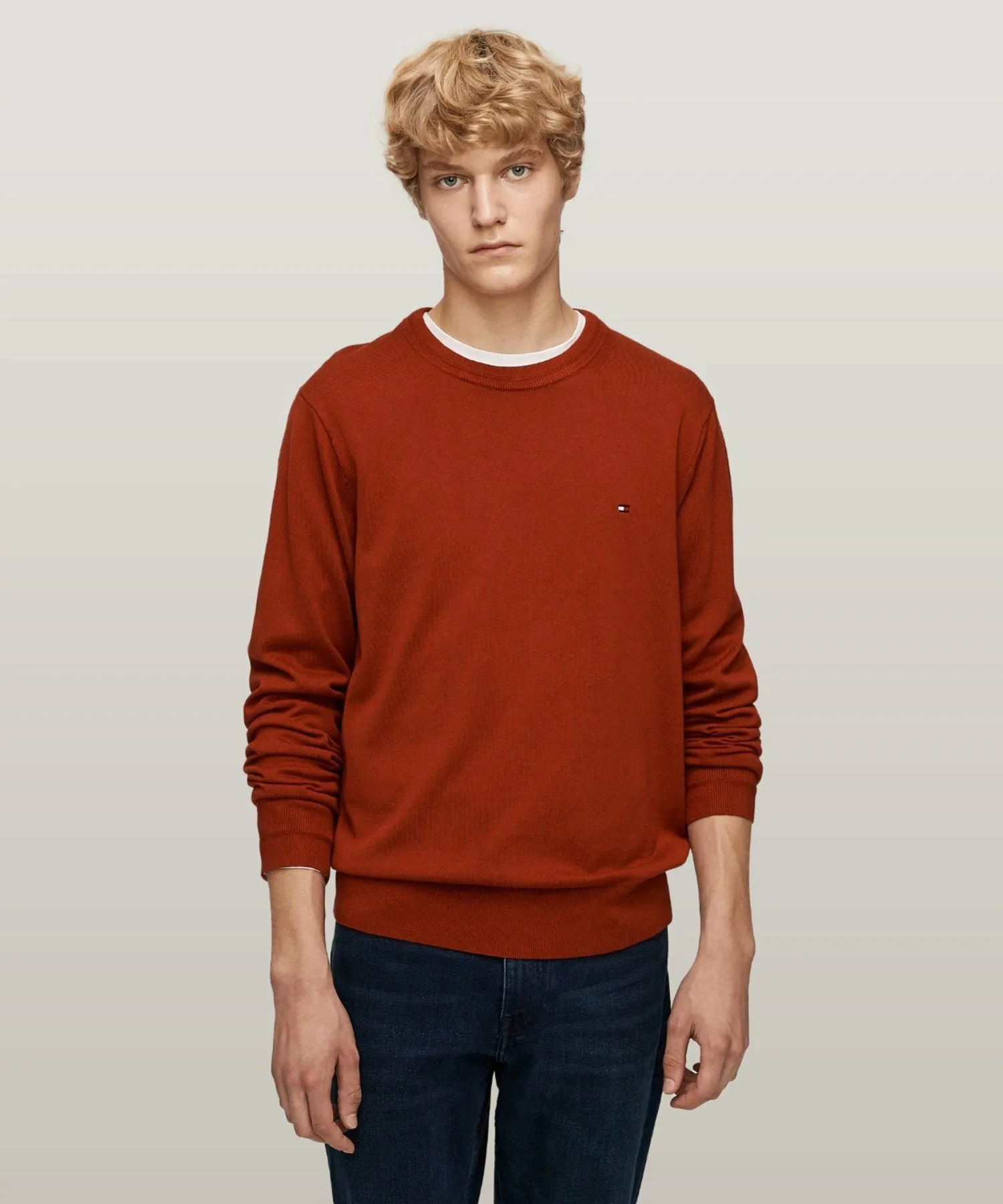 Вязаный свитер с круглым вырезом из смеси хлопка и шелка TOMMY HILFIGER, Red XNN
