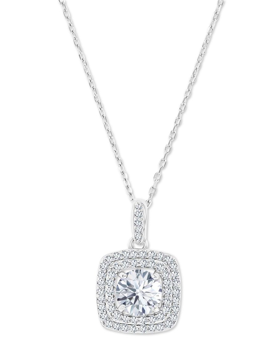 

Подвеска-колье с квадратным ореолом из аметиста и искусственно выращенного белого сапфира, камнями-талисманами по знаку зодиака, из стерлингового серебра, длина 40 см + удлинитель 5 см Macy's, White Topaz