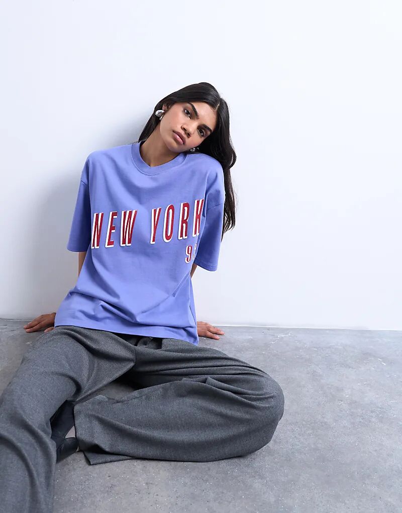 

Футболка оверсайз Topshop с принтом New York фиолетового цвета