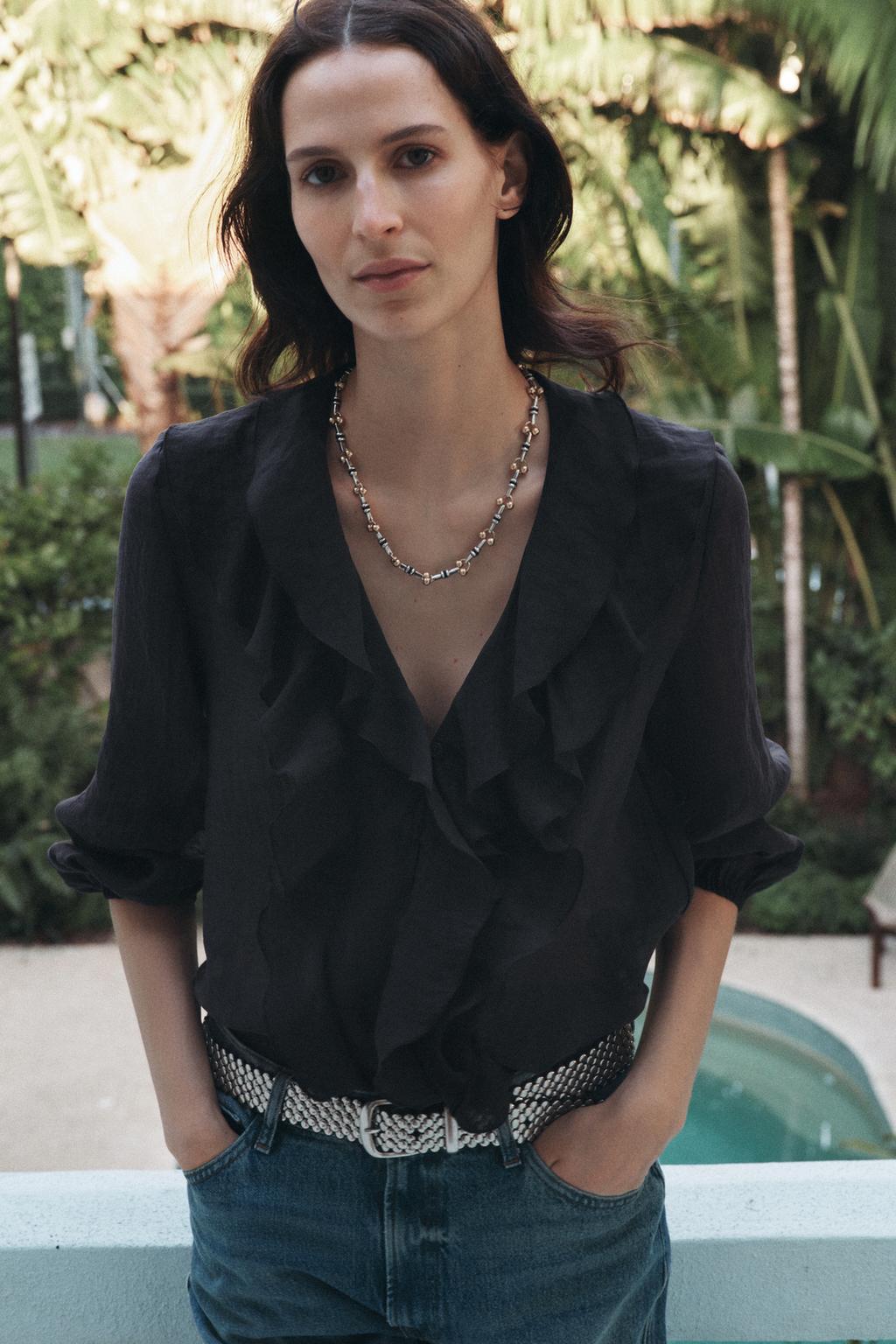 

Рубашка с оборками ZARA, серый
