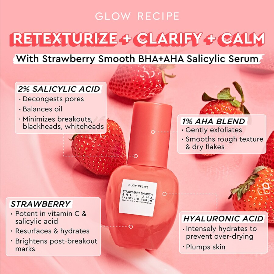 Сыворотка Glow Recipe — Strawberry Smooth с BHA + AHA салициловой кислотой, 30 мл — фото 4