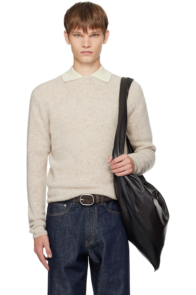 

Auralee Бежевый кашемировый вязаный свитер меланжевого цвета