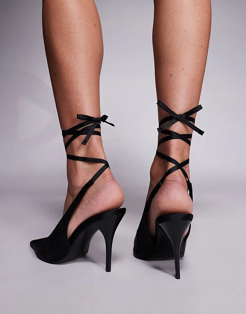 Туфли Pascha с завязками на высоком каблуке из черного атласа ASOS DESIGN — фото 4