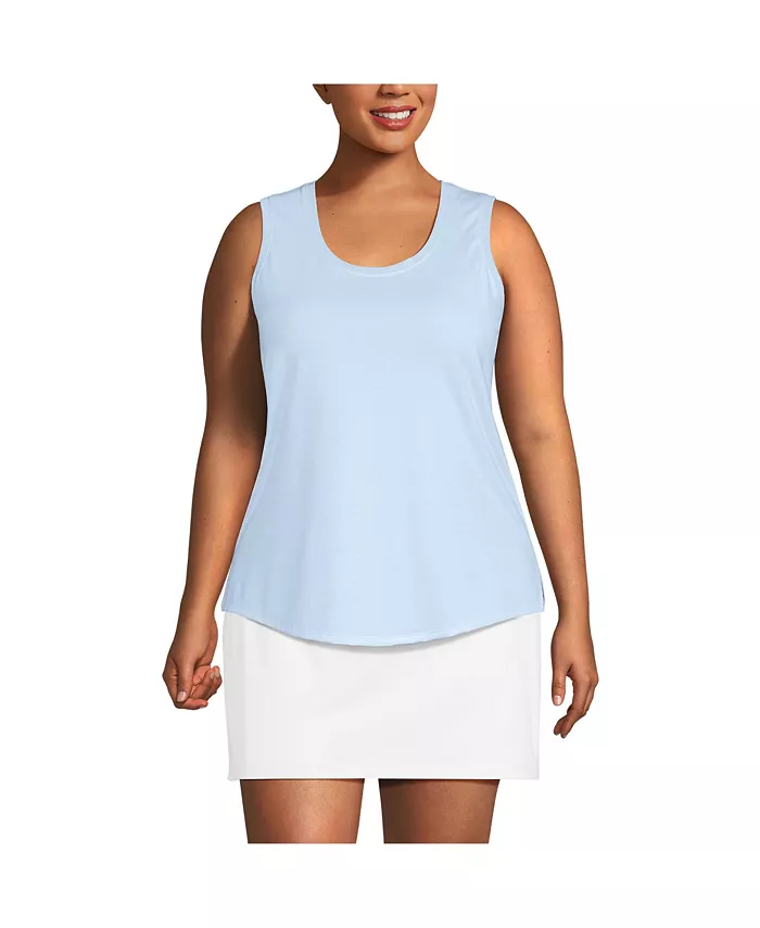 

Туника-майка Power Performance размера Plus без рукавов с круглым вырезом и закругленным подолом Lands' End, синий