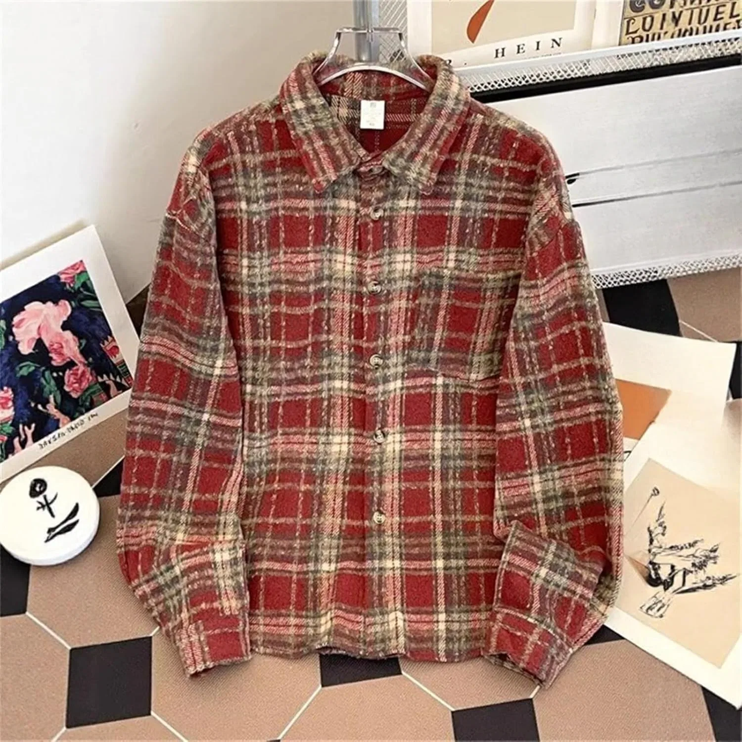 Блуза, клетчатая, Plaid Shirt, черный — фото 4