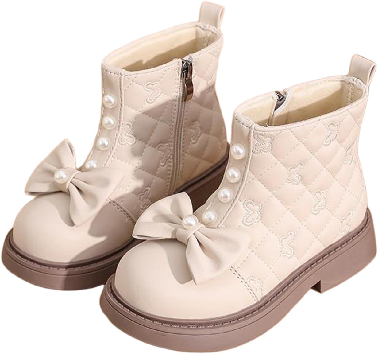 

Детские ботинки для девочек на щиколотке с бантом, шнуровкой, милые боевые ботинки, повседневная, модная обувь для вечеринок, нескользящая обувь для улицы Generic, White