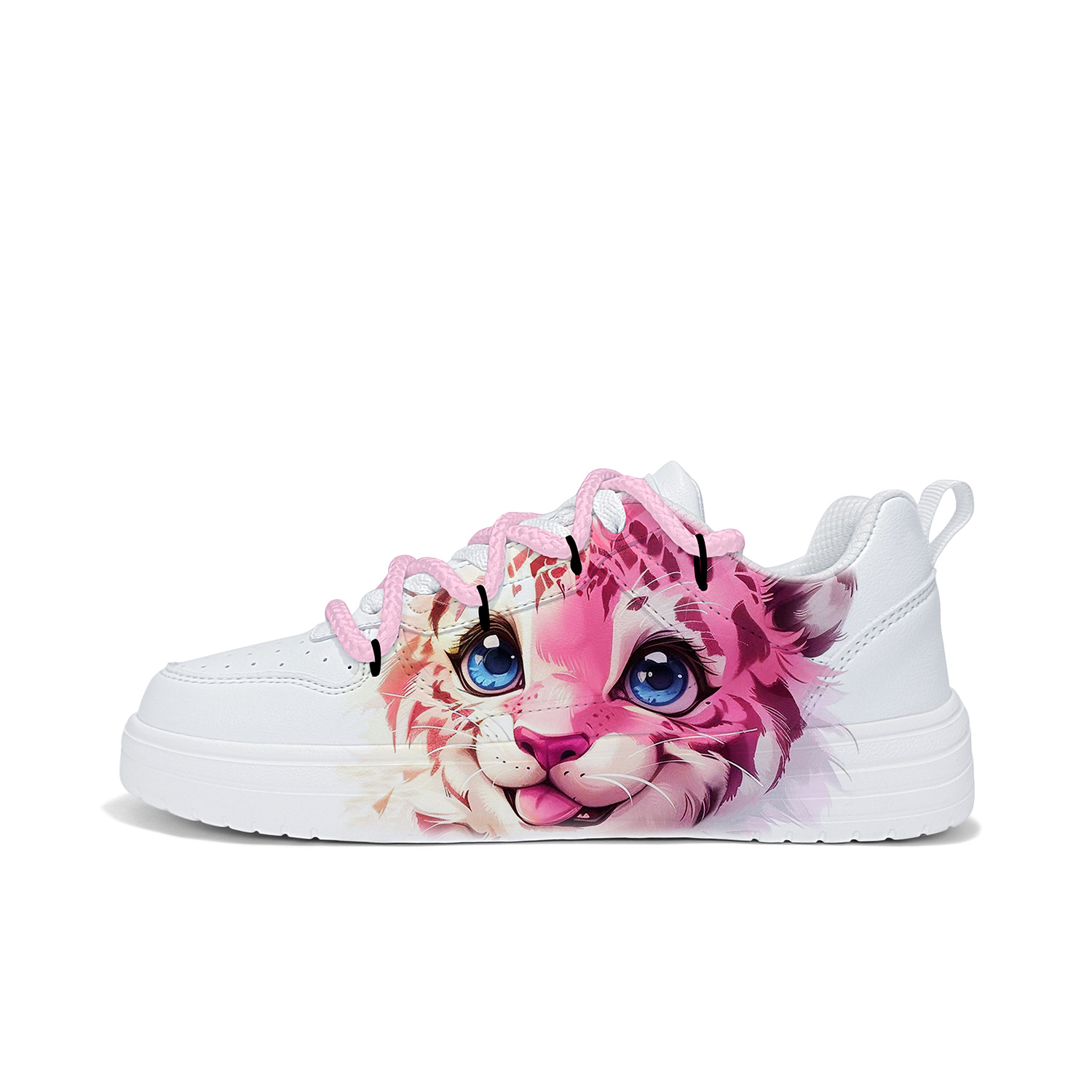 

Cold cicadas yesterday Антискользящие износостойкие легкие дышащие низкие скейтерские кроссовки унисекс белые с перекрестными ремешками маленький розовый лев ZLJ2005D