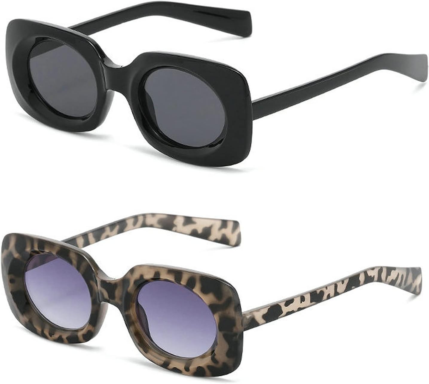 

Солнцезащитные очки COTIA прямоугольной формы для женщин, в стиле ретро, ​​овальные линзы, узкая тонкая квадратная оправа, защита от УФ-излучения UV400, 2pcs Black+leopard1