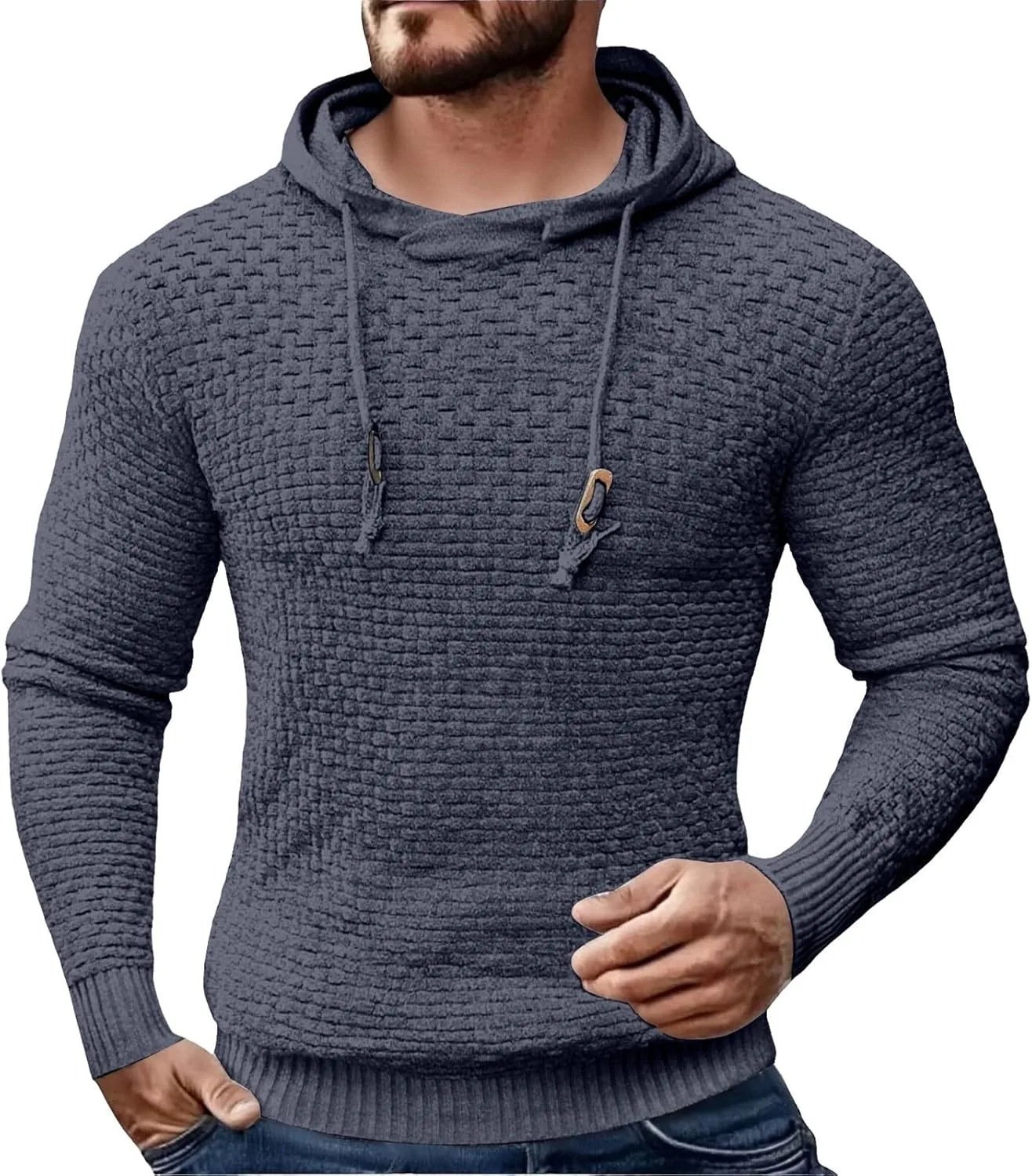 

Мужской вязаный свитшот с длинным рукавом и капюшоном в стиле пэчворк