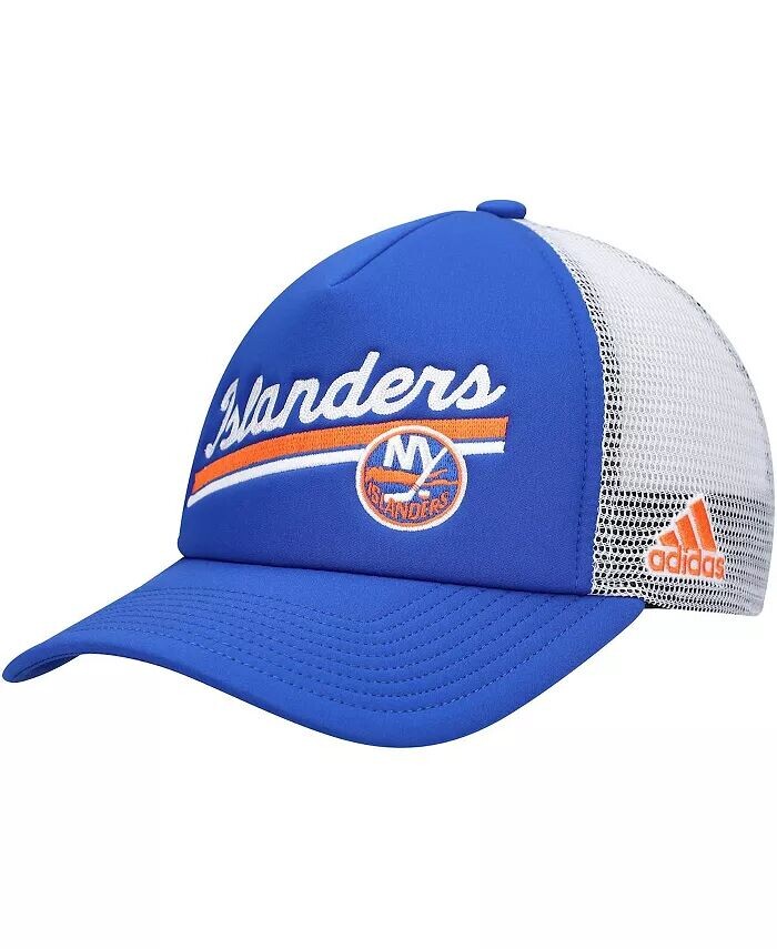 

Женская королевская белая бейсболка New York Islanders Foam Trucker Snapback adidas