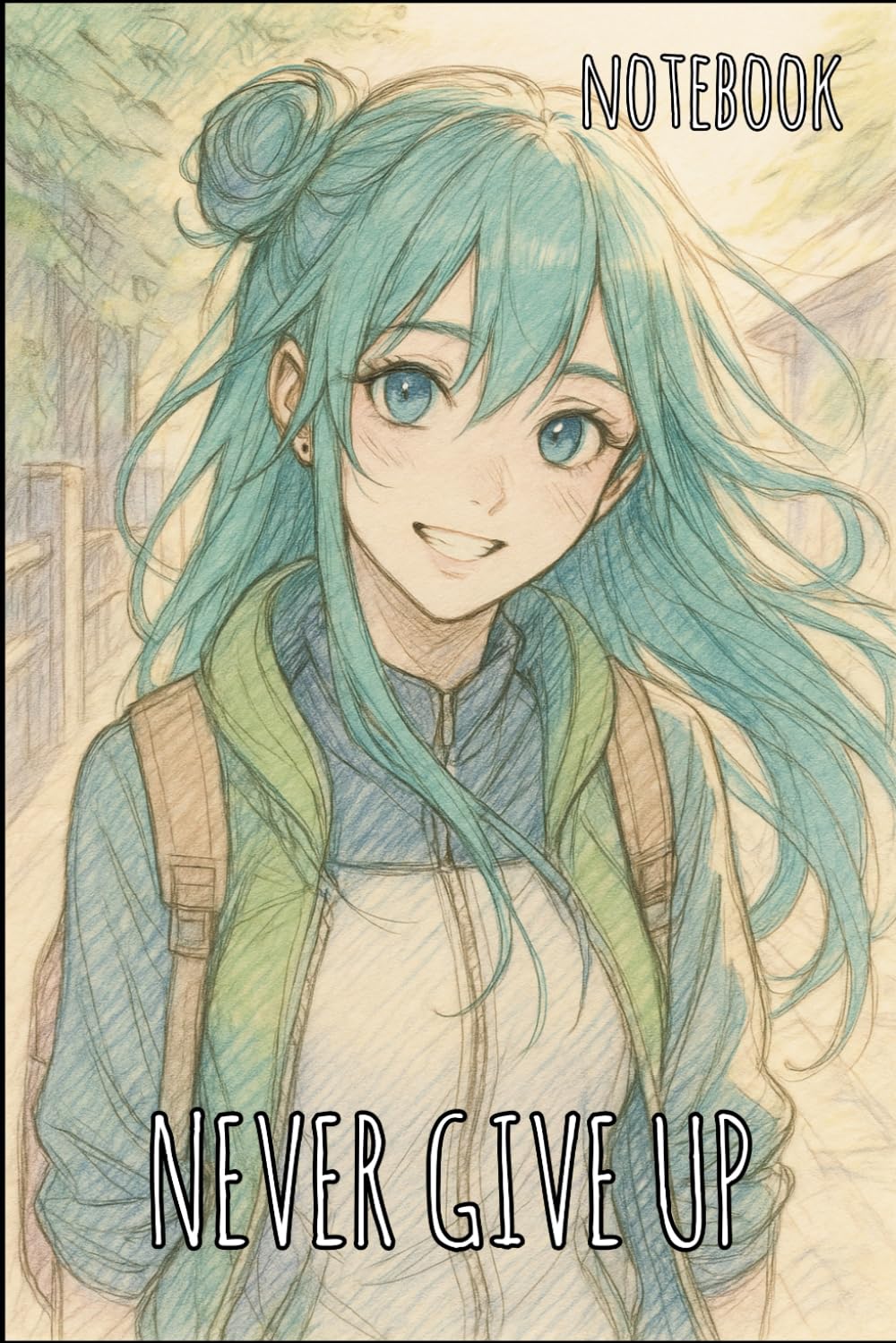 

Never Give Up Anime Sketch Notebook - 6x9 Blank Lined Journal for Otaku & Lovers: Inspirational Anime Character with Teal Hair | Couple Love, Emotions ... Lined Pages | DreamBig & Never Give Up ML (Independently published)
